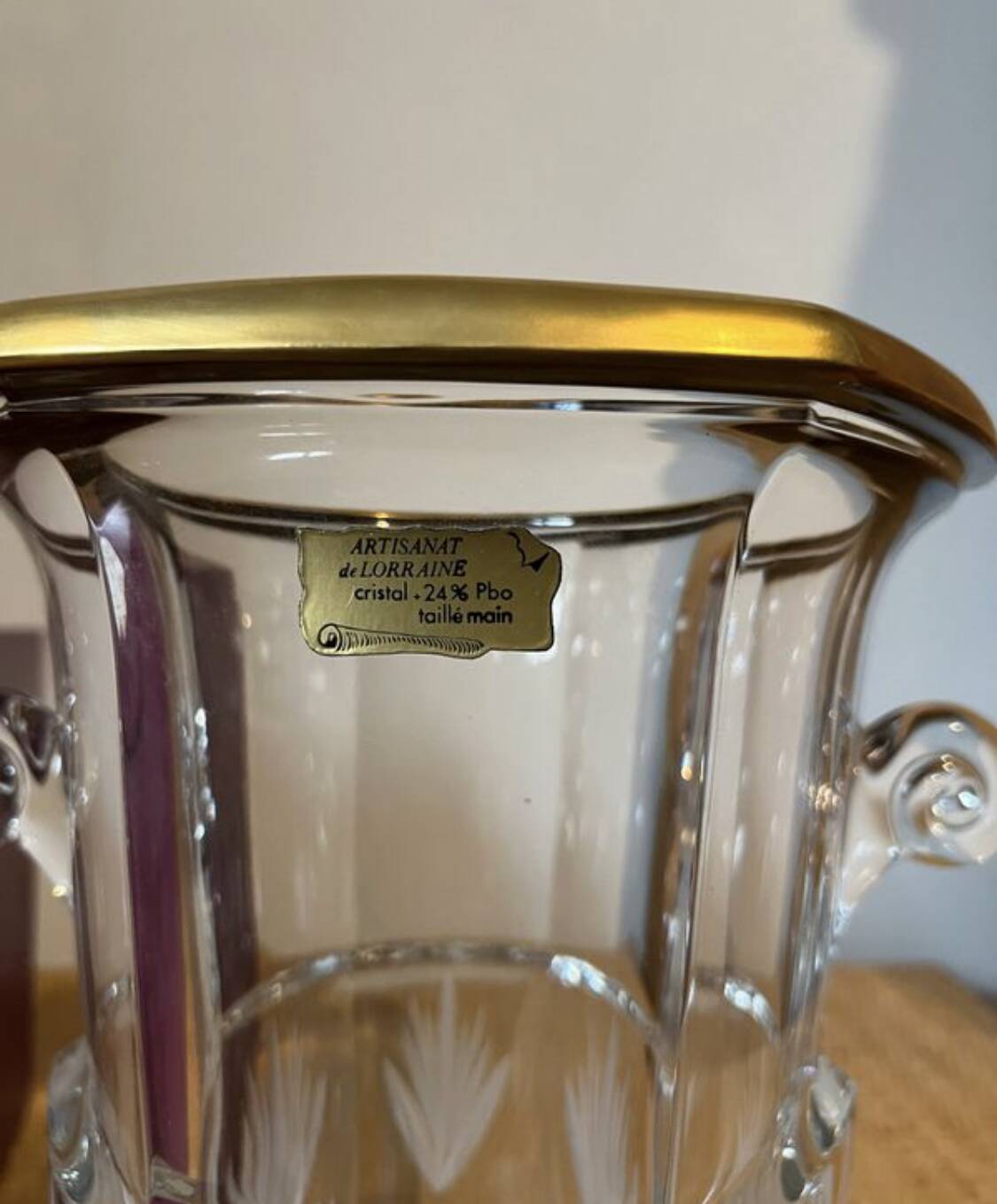 Lorraine crystal champagne bucket with 24 carat gold coating