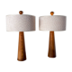 Pair of Modern Conical Wooden Table Lamps, Bouclé Lampshade,Italy
