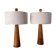 Pair of Modern Conical Wooden Table Lamps, Bouclé Lampshade,Italy