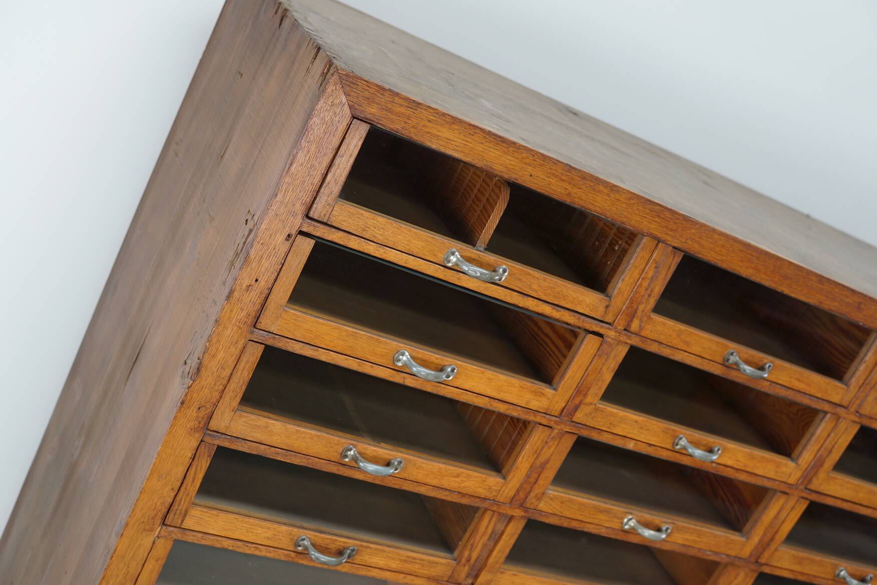 Large vintage German oak haberdashery shop cabinet, 1940s