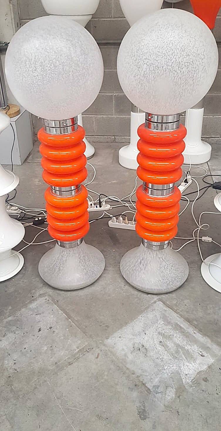 Paire de lampadaires vintage en verre de Murano orange italien de style Space-Age