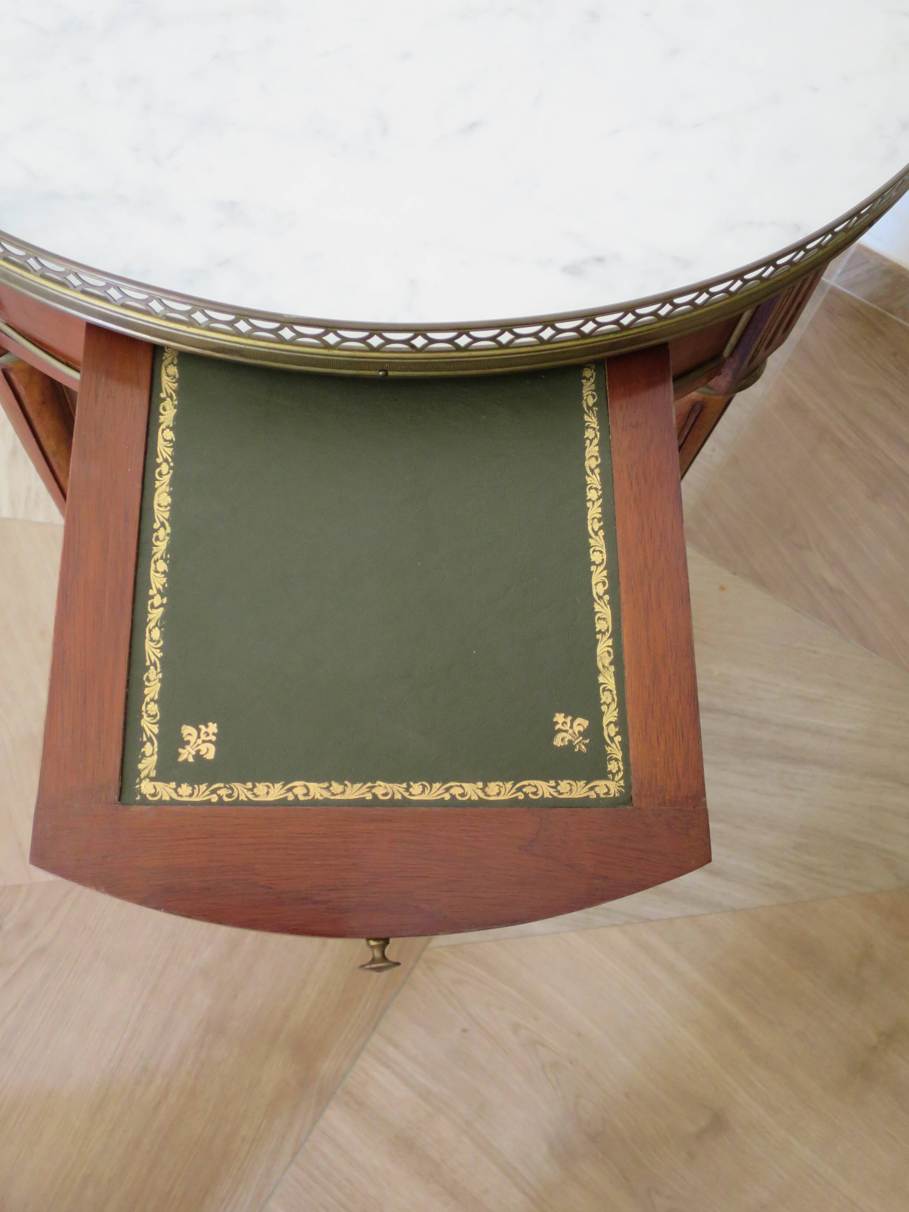 Bouillotte side table - mahogany veneer - white marble - Louis XVI - 1950