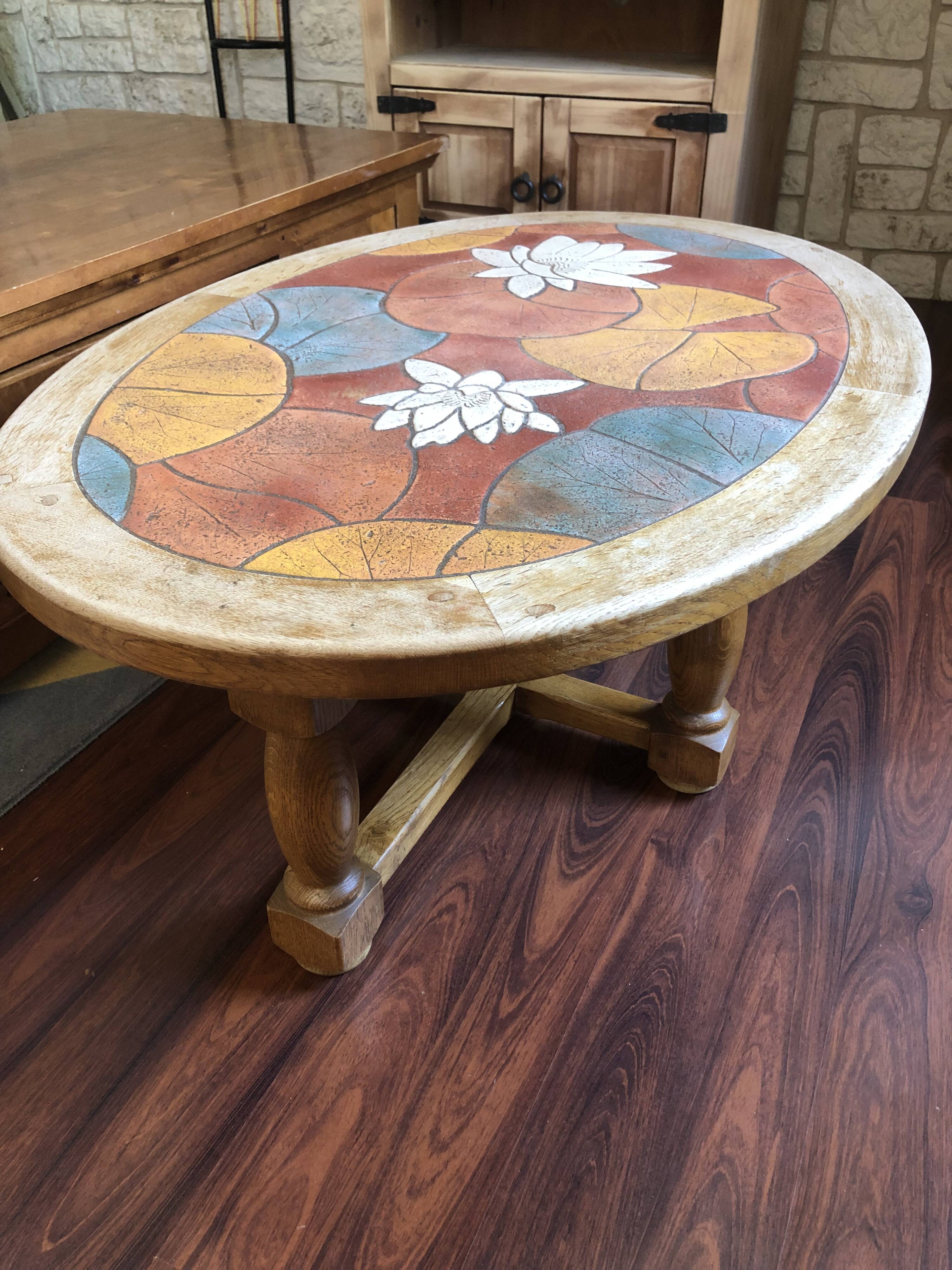 Table basse bois et céramique signée Louis Barrois