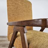Fauteuil inclinable en bois et tissu des années 70