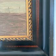 Vintage original seascape oil painting, signed beachside art