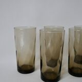 Set of 6 70s Long Drink design smoked glasses