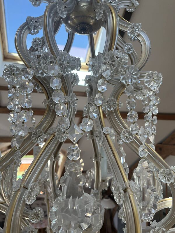 Grand lustre italien de style Murano – 24 lumières – verre et cristal