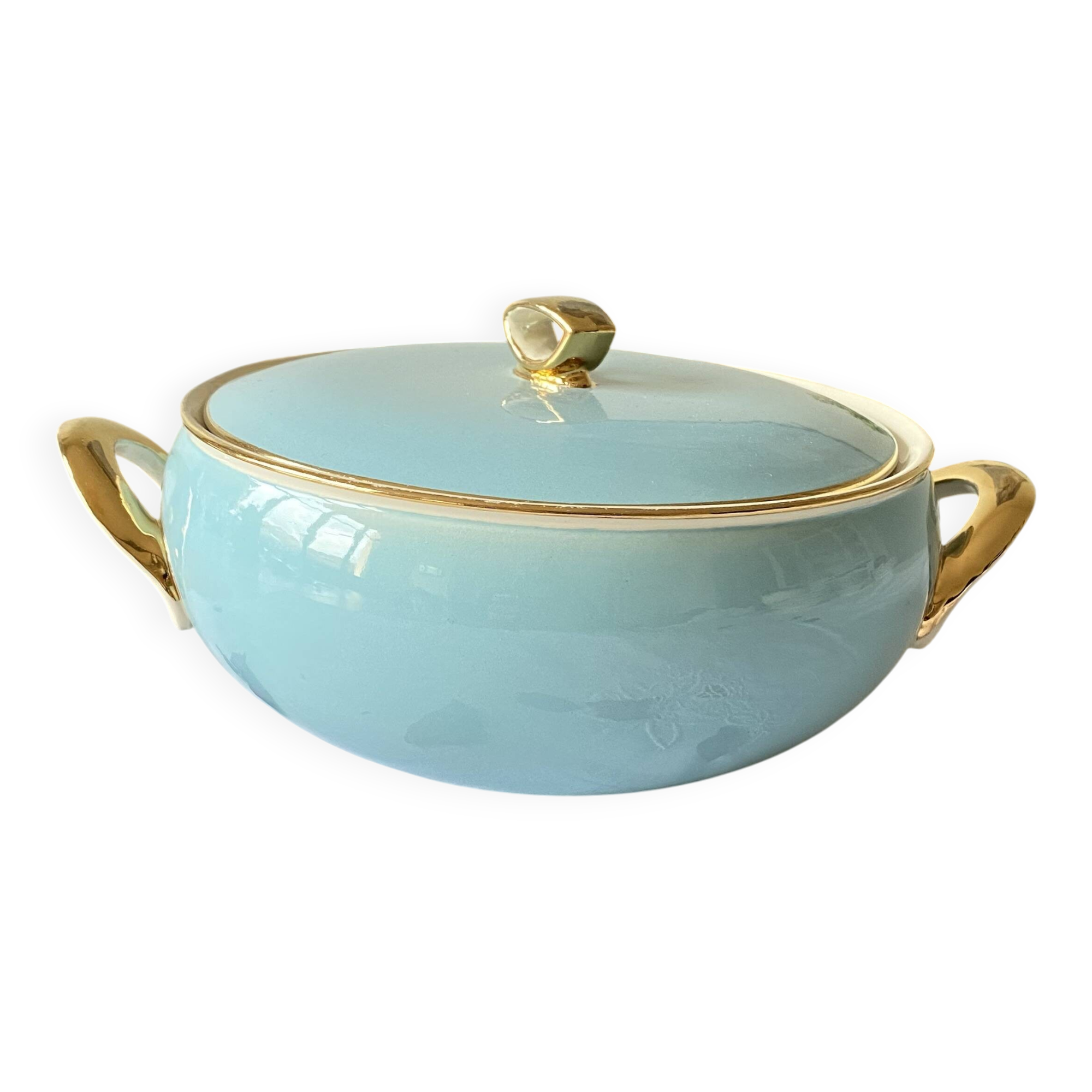 Soupière légumier faïence ancienne Boch et Frères Kéralux bleu