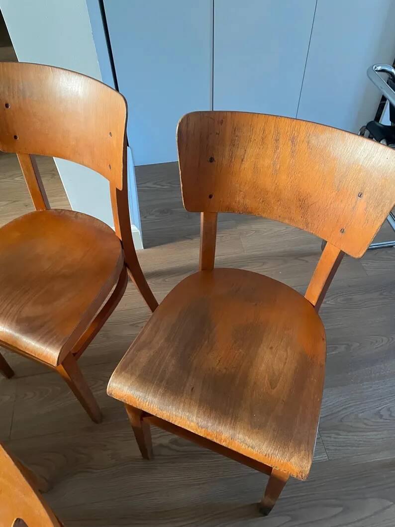 Set of 4 vintage Thonet chairs, vintage chair, dining chair - retro vintage bistro chair - signed Thonet
