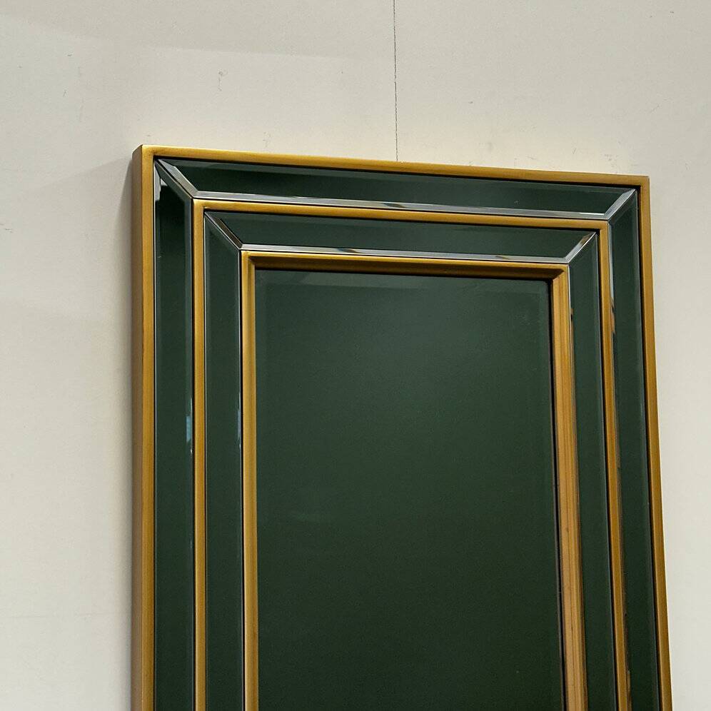 Mid-century modern mirror with layered brass frame, 1980s