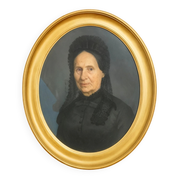 19th-century portrait depicting a woman dressed in black.