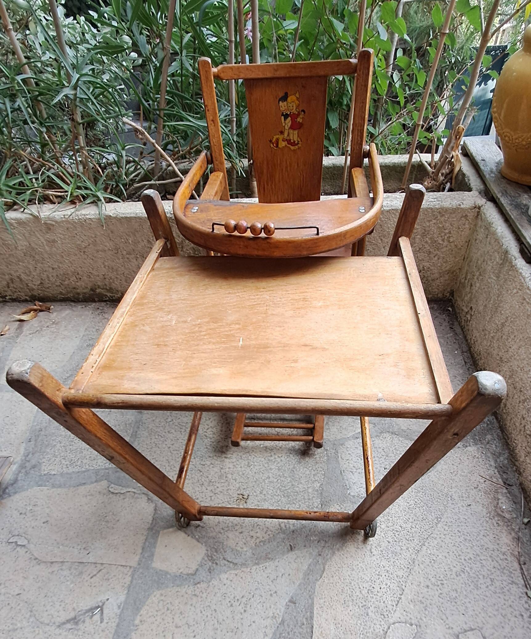 Vintage wooden baby high chair