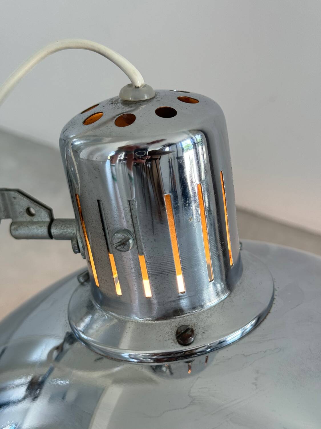 Pendulum lamp, space age design André Lavigne, Aluminor edition, France 1960