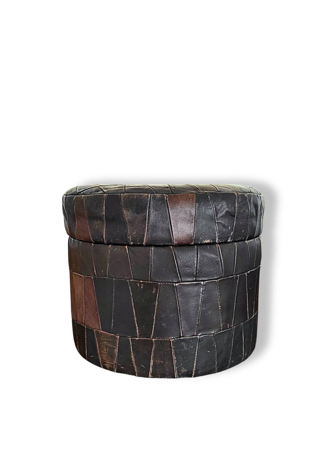 Pouf de rangement patchwork en cuir des années 1970