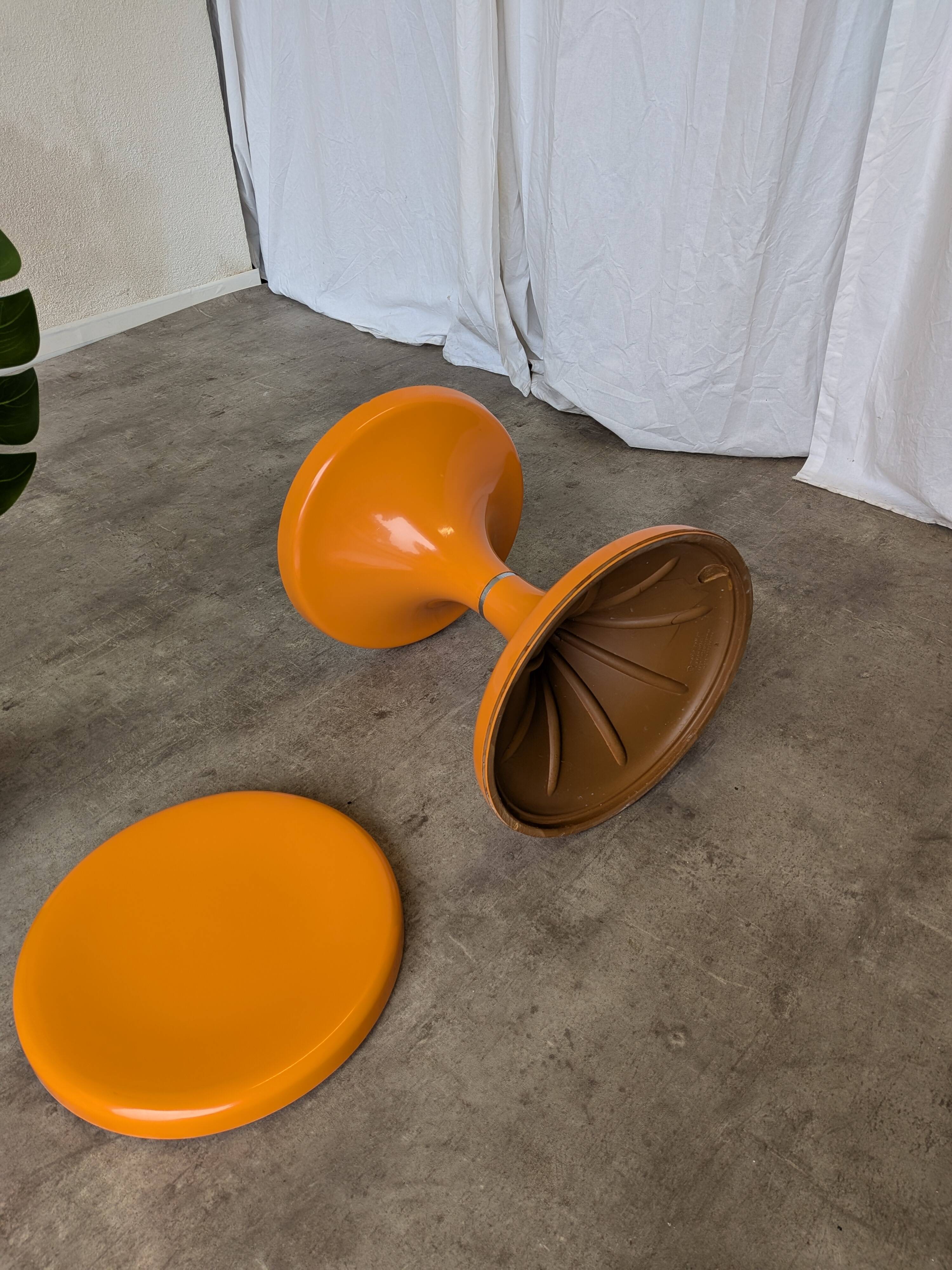 Orange Vintage Mushroom Stool “Jurček” by Meblo, 1960s – Space Age Retro