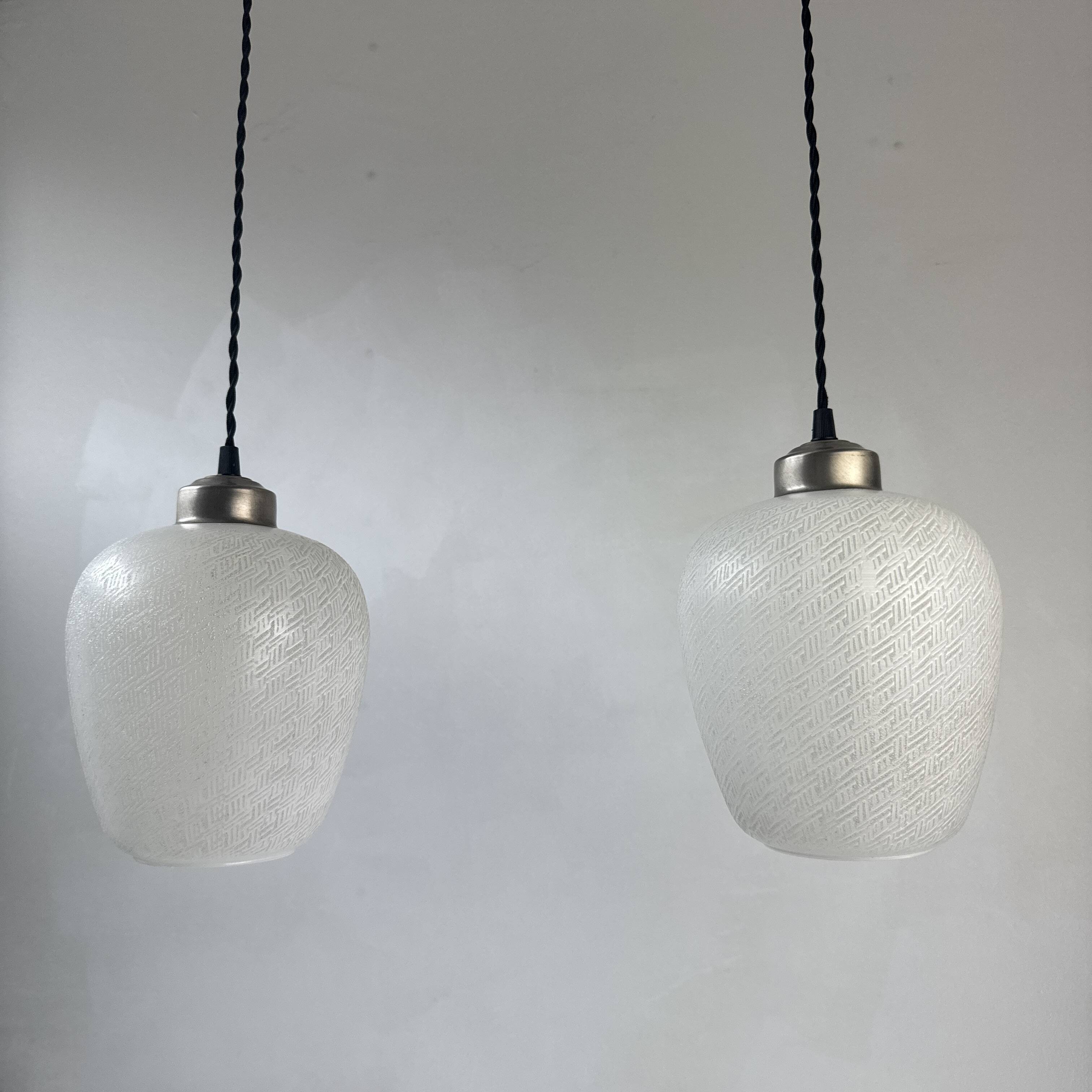 Pair of antique xl vintage curved suspension lights