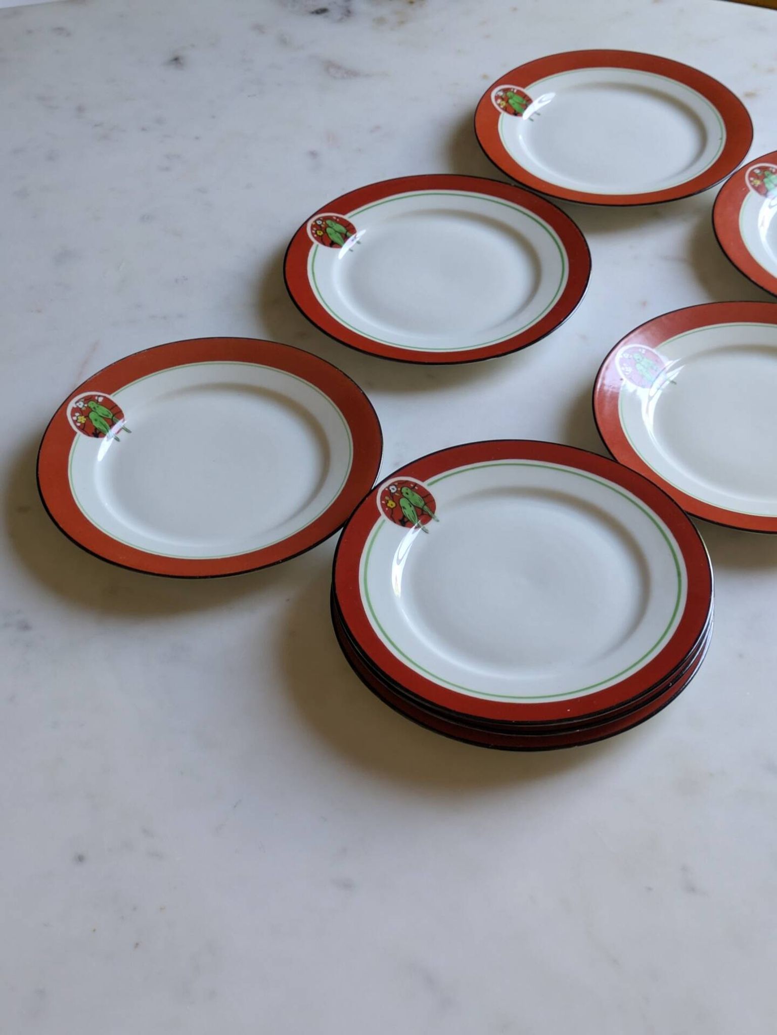 Art Deco dessert plates Henri Delcourt / Boulogne sur Mer / parakeet