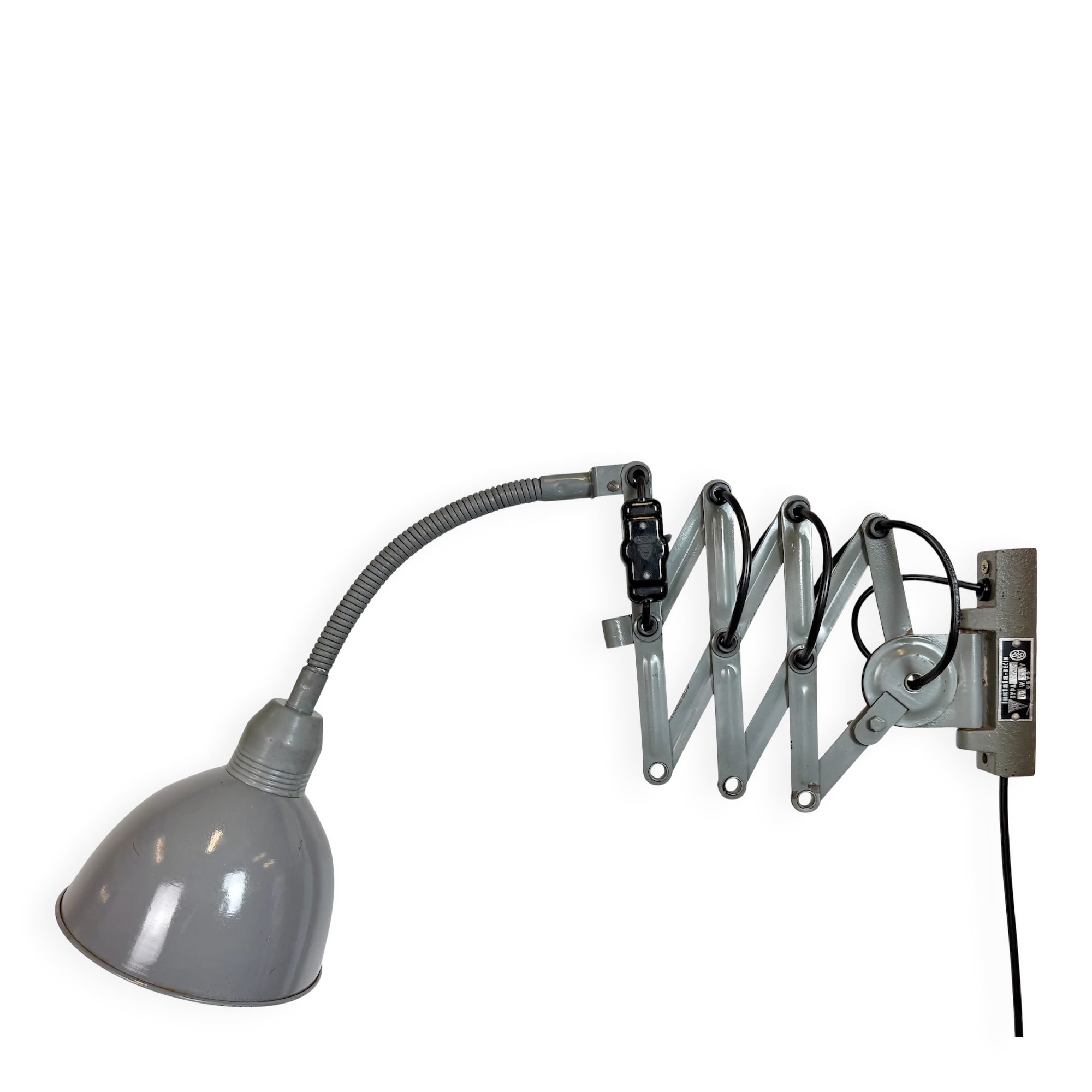 Grey Industrial Gooseneck Scissor Wall Lamp from Elektroinstala, 1960s