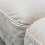 3-seater vintage Chesterfield sofa in white leather, 1970s modernist