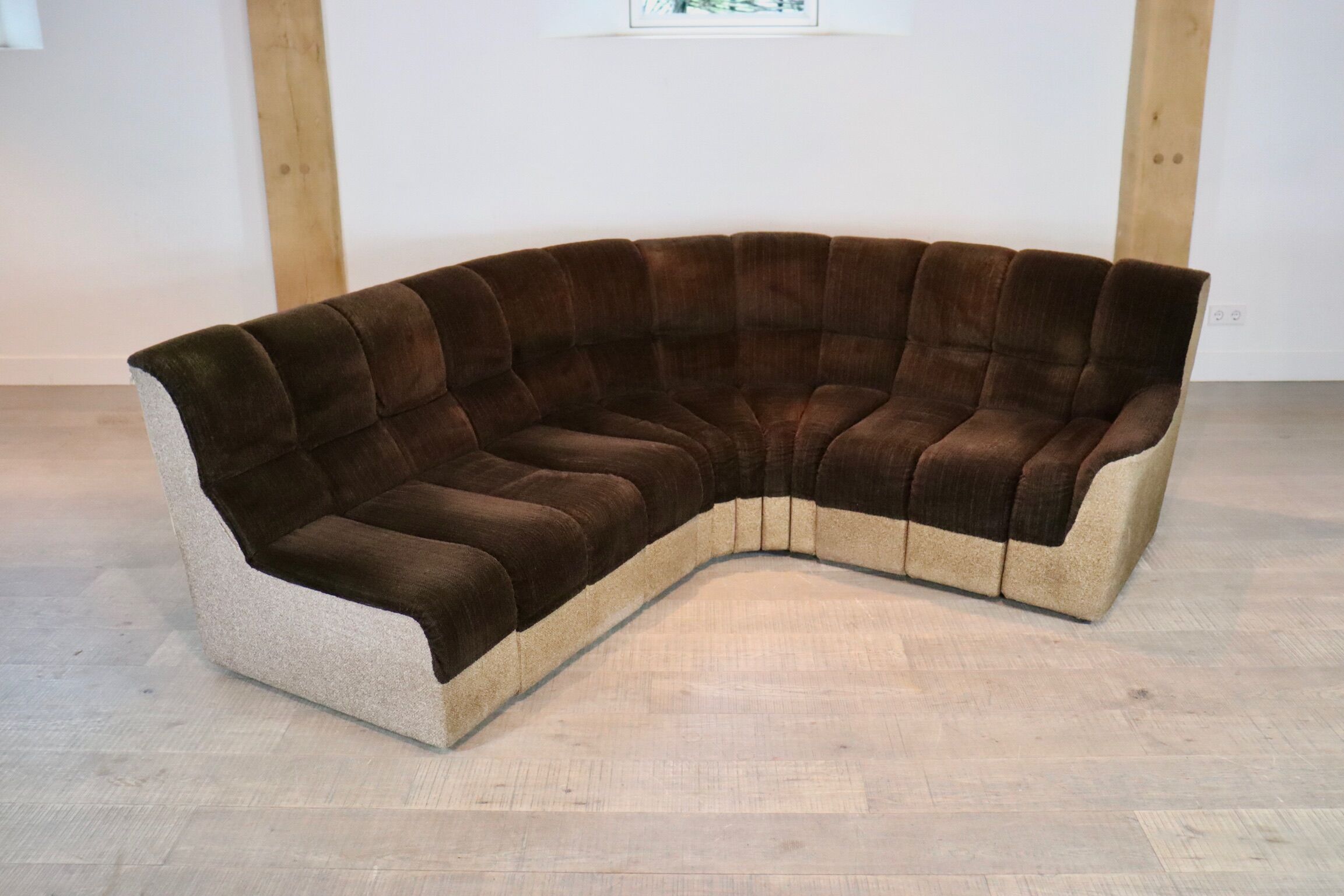 Midcentury seventies ‘snake harmonica’ modular sofa