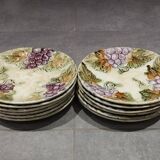 Set of 12 antique earthenware plates in slip with grapes and vines