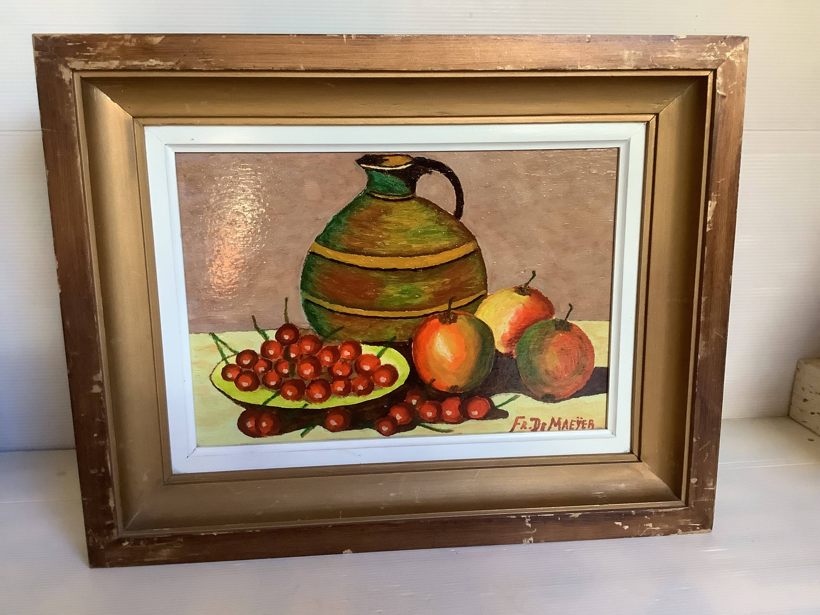 Still life painting oil on panel signed