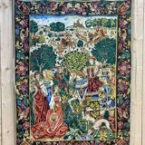 Printed tapestry and embroidery decorated with a medieval hunting scene - 1m50x1m12