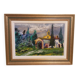 Painting on oil the Sainte Sixte chapel, Provence, signature to identify