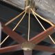 Teak and opaline pendant light, Scandinavian ceiling lamp, vintage wooden pendant with 5 lights, decor.