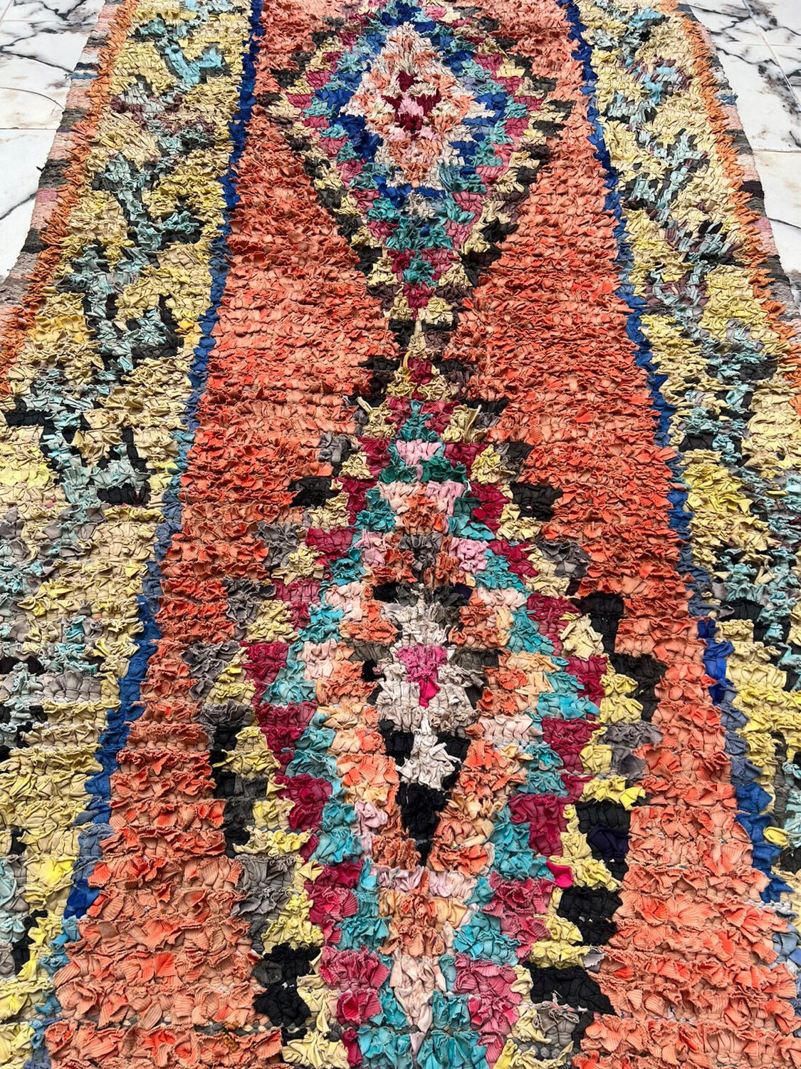 Peach orange Boucherouite Berber rug