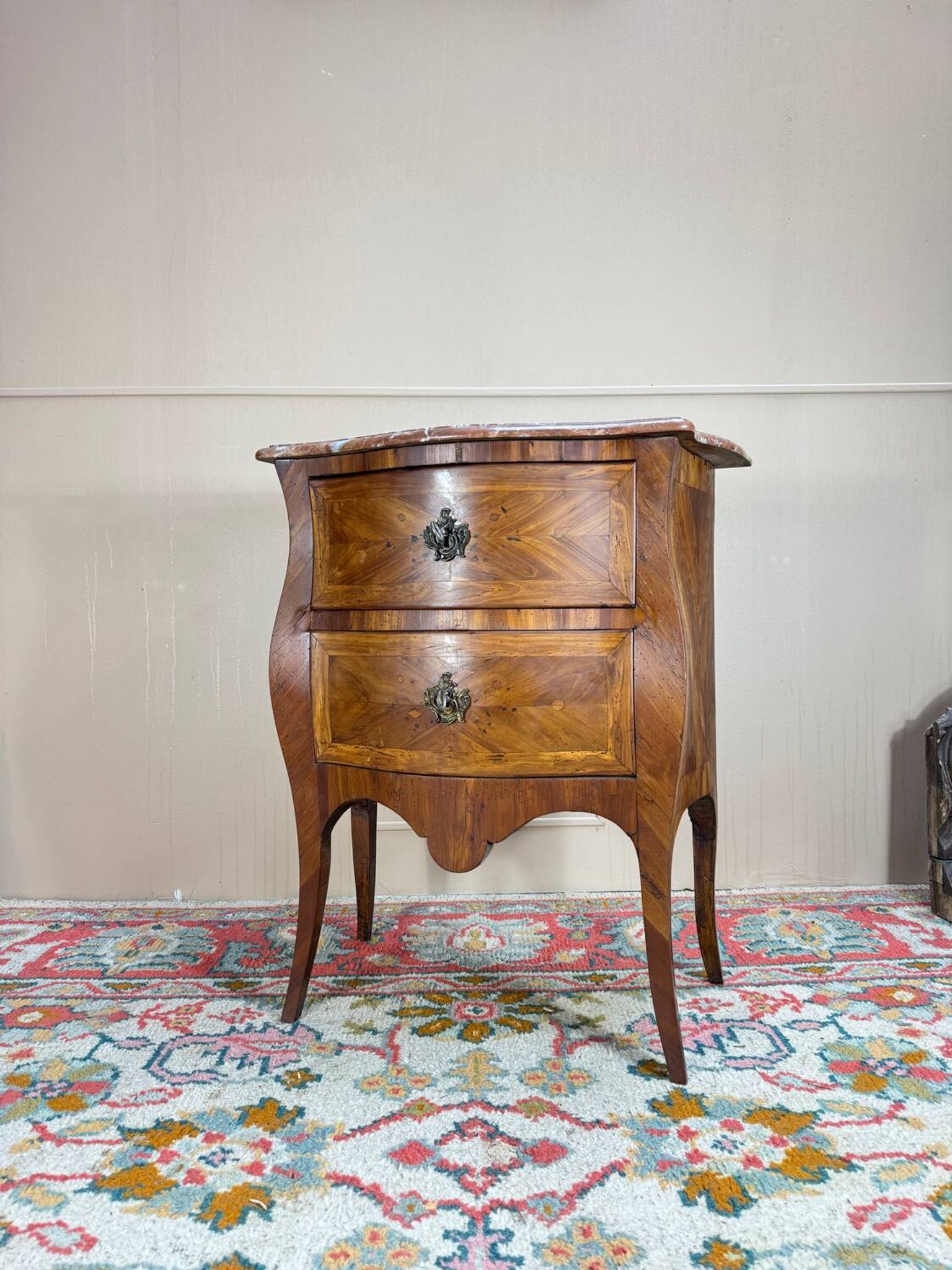 Louis XV Period 18th Century Curved Marquetry Chest of Drawers