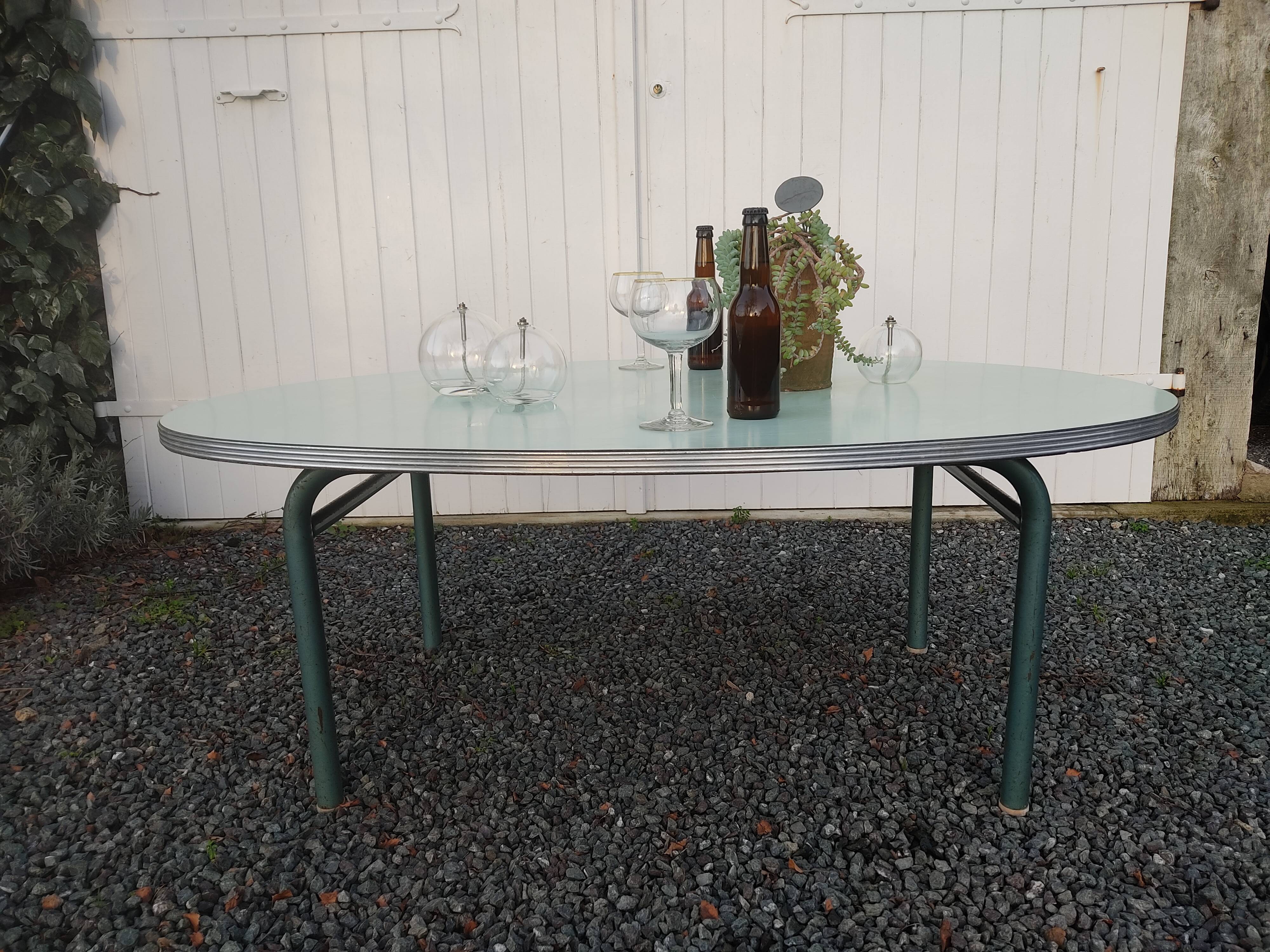 60s school table in water-green formica ideal for coffee table