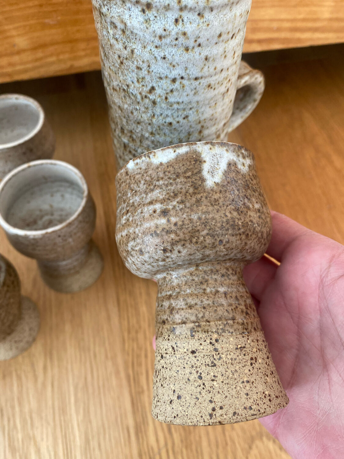 Vintage stoneware coffee set and ceramic cups