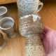 Vintage stoneware coffee set and ceramic cups
