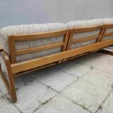 Set of 3-seater sofa + sled chair, 60/70's in oak
