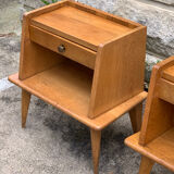 Pair of bedside feet compass solid oak vintage 1950