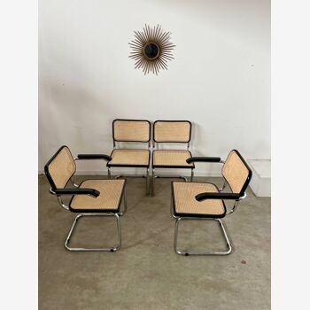 Cesca B64 and B32 cane chair and armchair design Marcel Breuer 1970 Made in Italy vintage