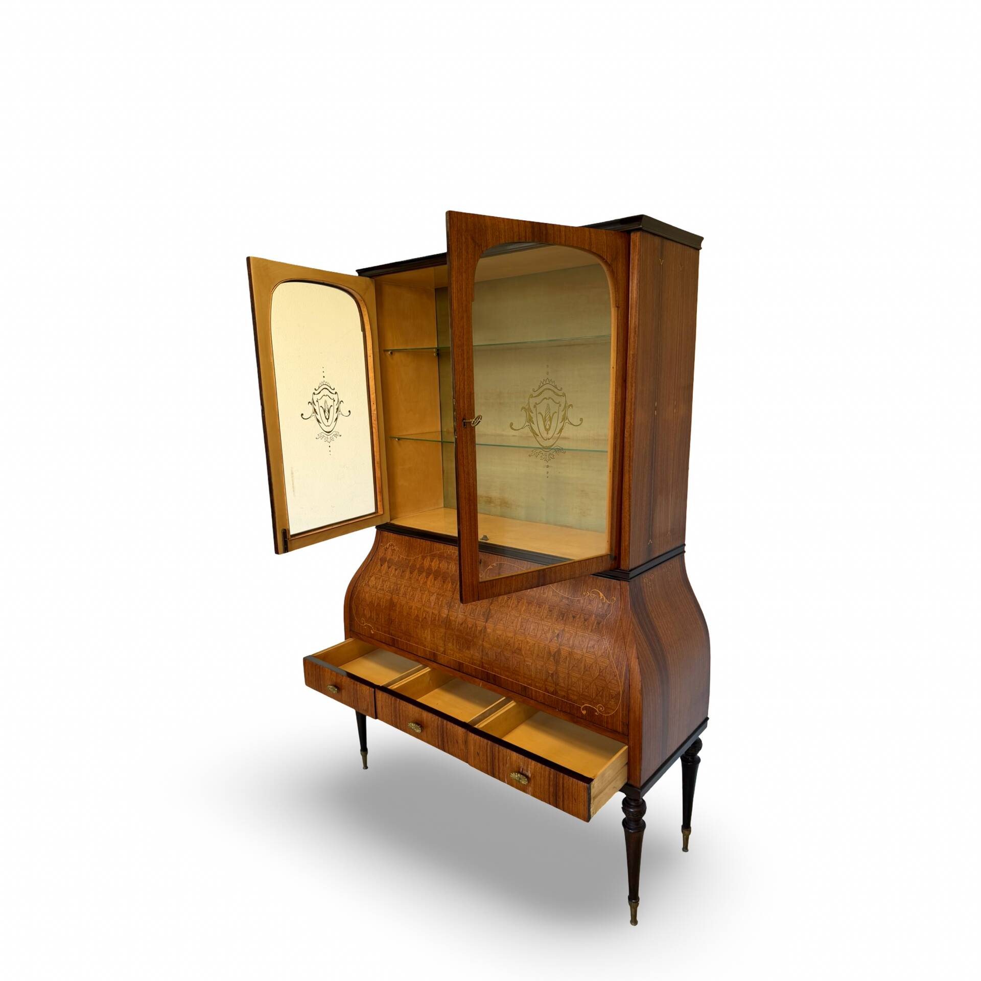 Secretary credenza in marquetry in the Italian Louis XV style from the mid-century, 1960.