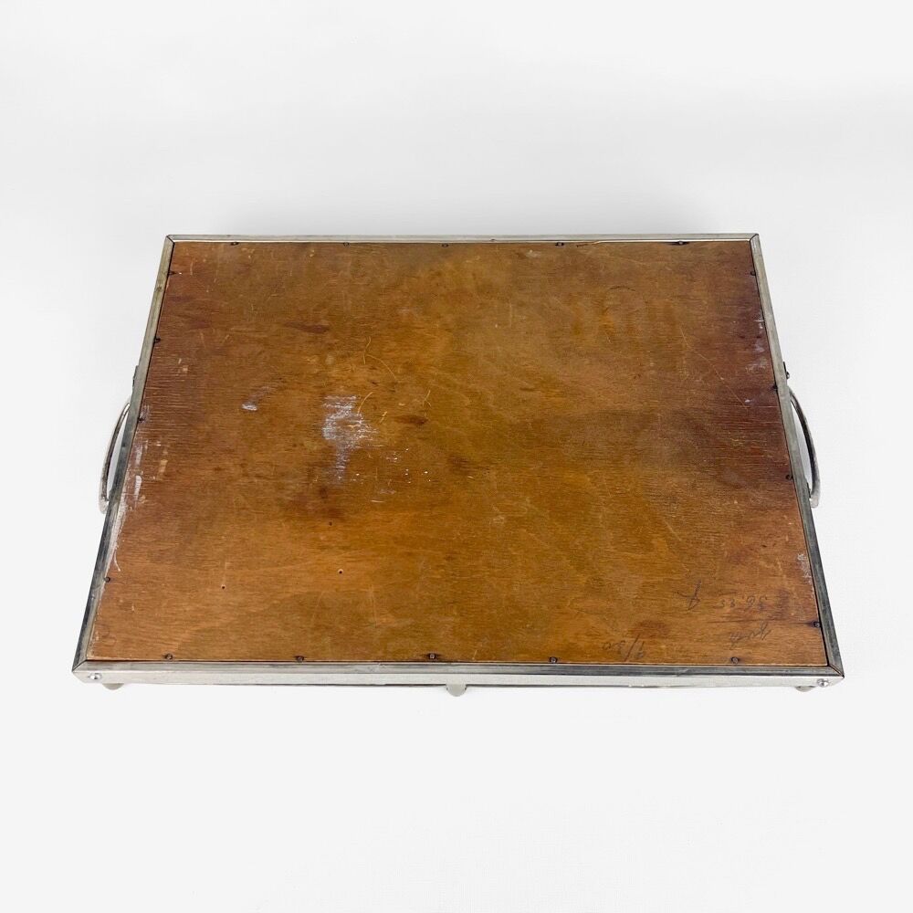 Art Deco tea tray glass and silver metal 30s