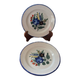 Set of 2 old painted terracotta plates enamelled