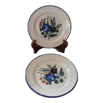 Set of 2 old painted terracotta plates enamelled