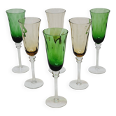 6 Flûtes A Champagne En Verre Soufflé Torsadé 2 Couleurs Vert Et Ambré