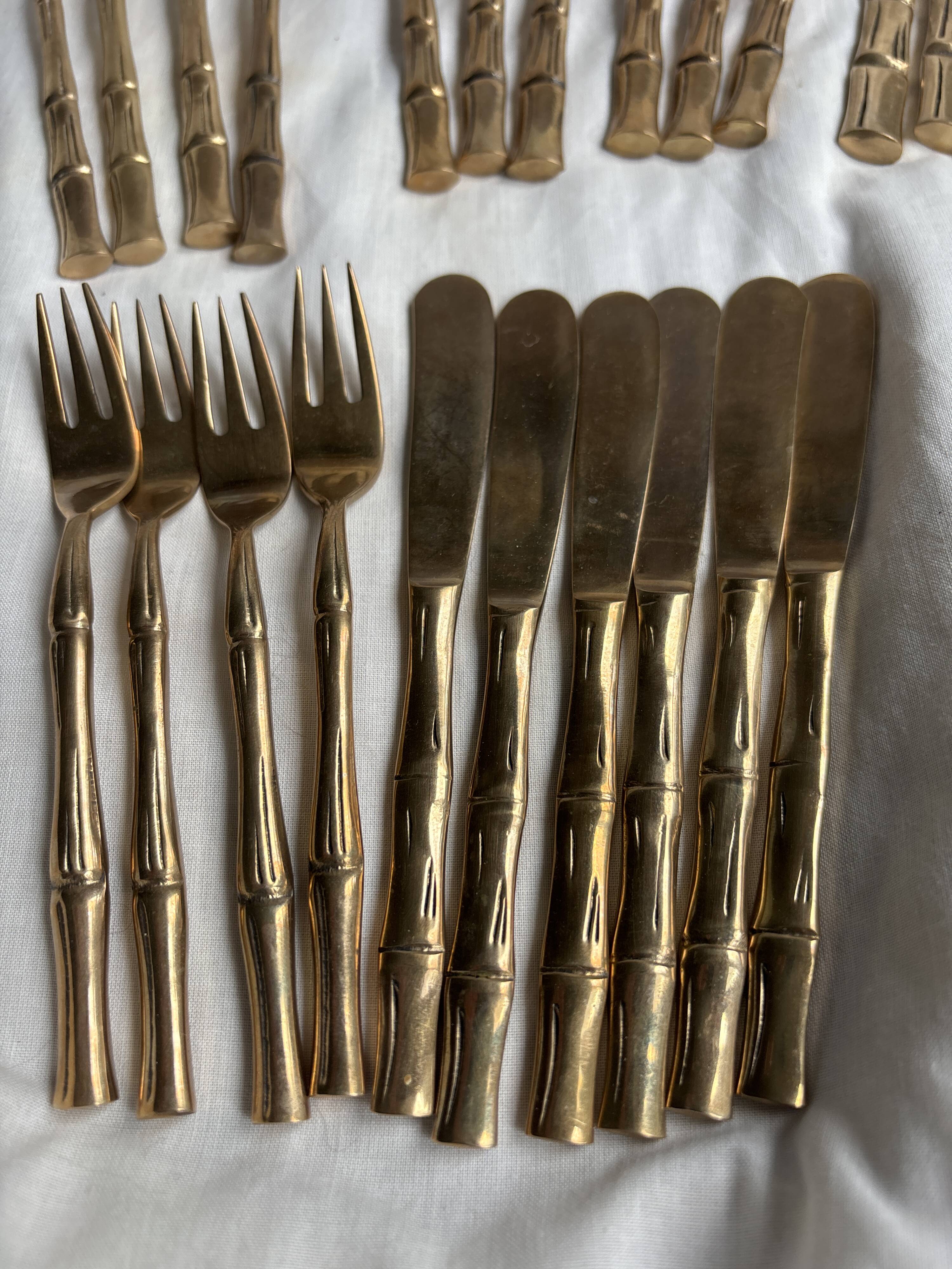 Set of 35 vintage Bamboo model brass cutlery
