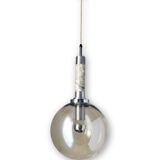 Scandinavian pendant light in brushed stainless steel marble and smoked glass globe. 1970