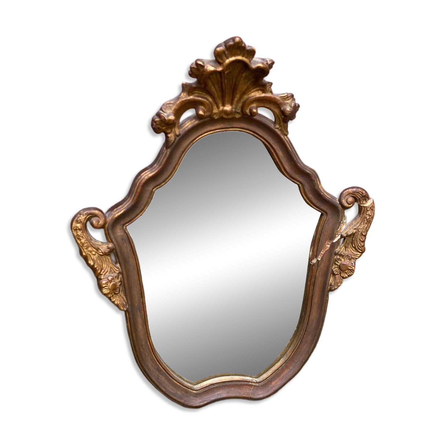 Miroir baroque doré à la feuille style Louis XV du 19ème