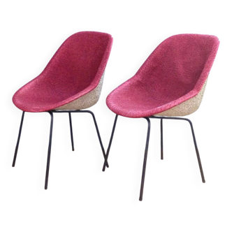 Set of pink chairs by Genevieve Dangles-Christian Defrance for Burov, 1950s