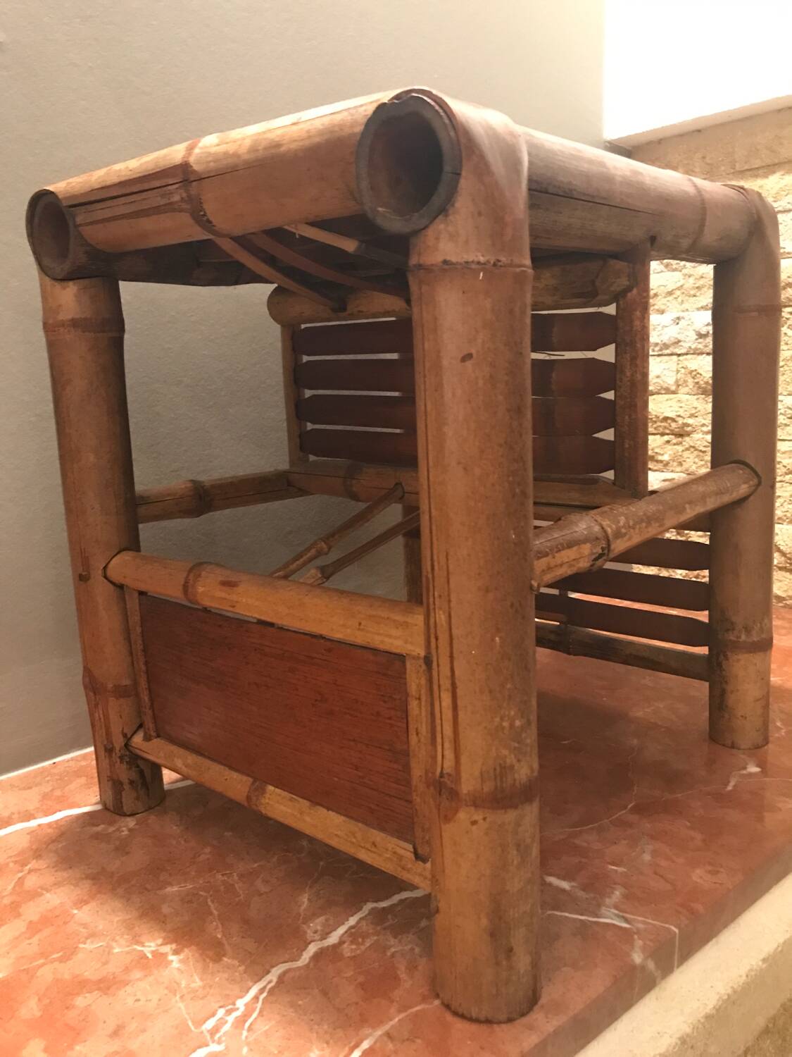 beau ancien tabouret bambou asiatique