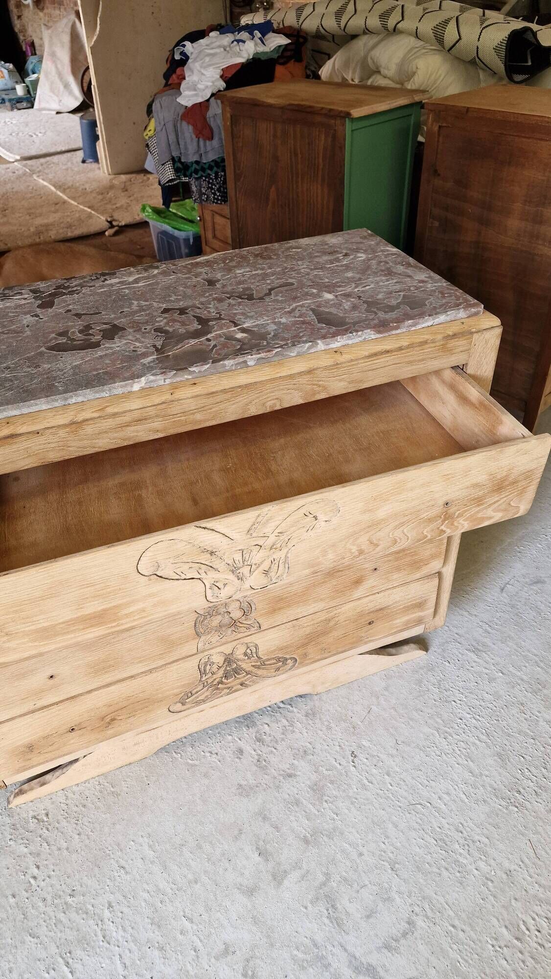 Wood and marble chest of drawers