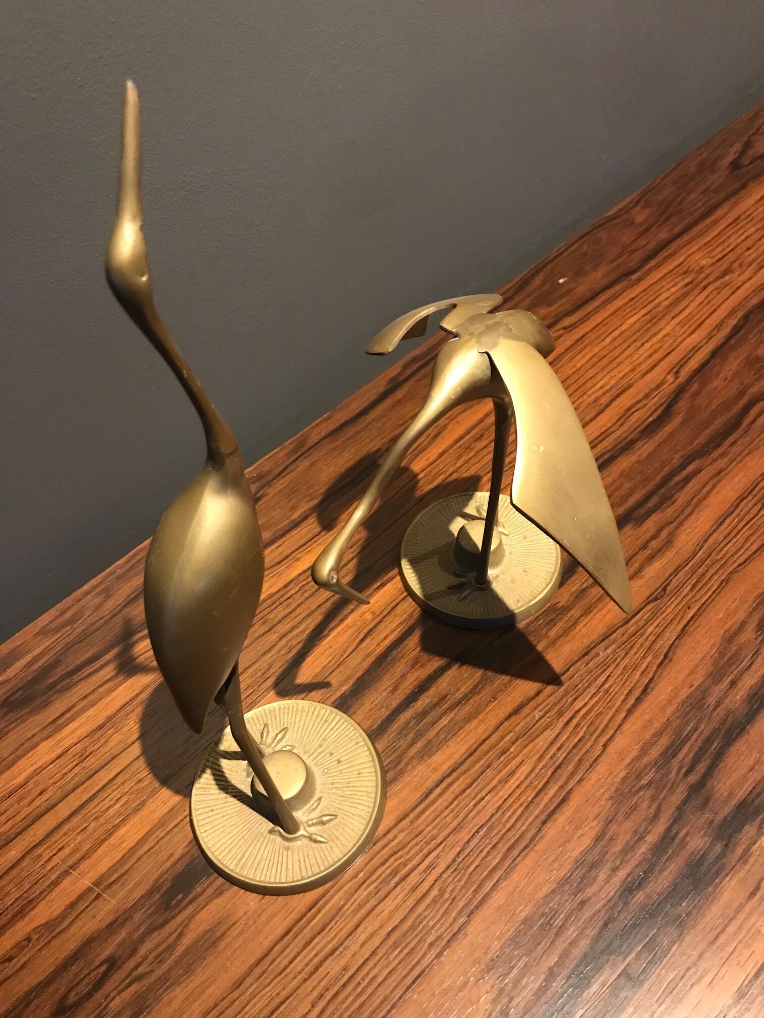 Pair of brass deco stork