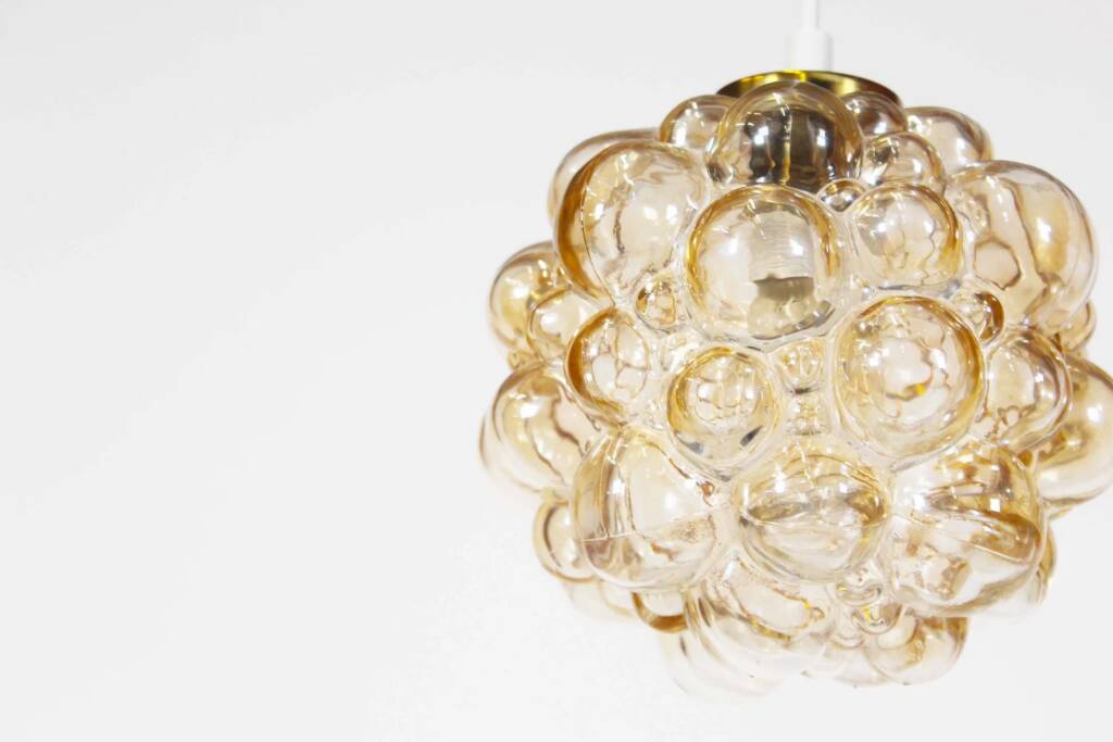 Small amber bubble glass pendant lights by Helena Tynell for Glashutte Limburg